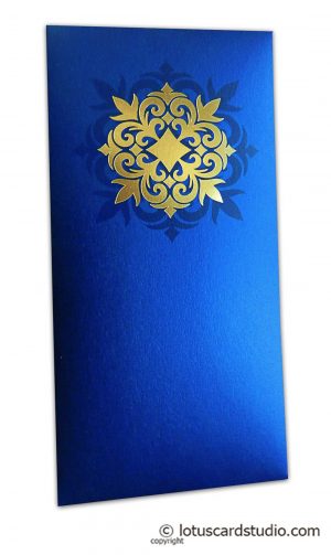 Golden Hot Foil Floral Printed on Imperial Blue Envelope