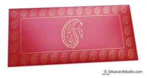 Traditional Golden Paisley Print on Classic Red Shagun Envelope