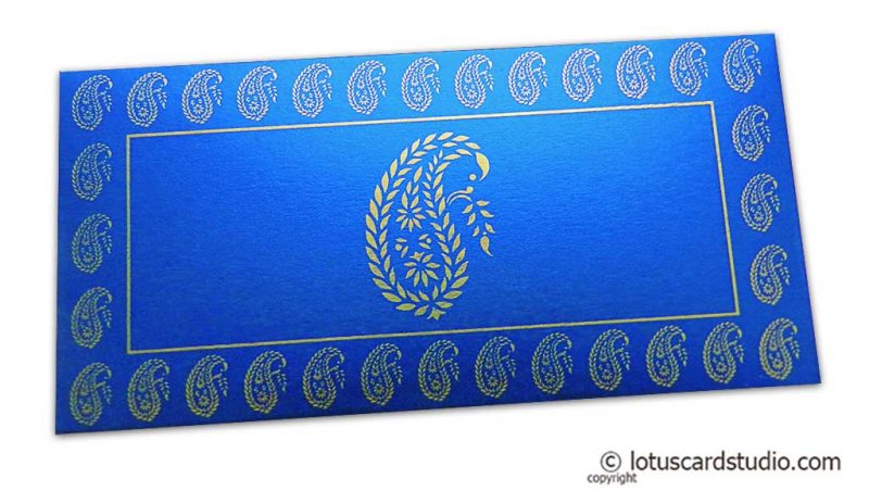 Traditional Golden Paisley Print on Imperial Blue Money Envelope