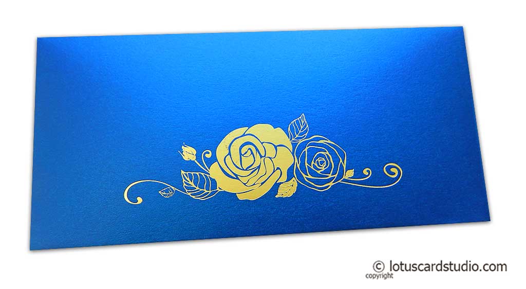 Imperial Blue Money Envelope with Golden Hot Foil Rose