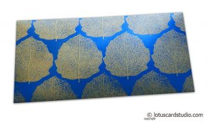 Imperial Blue Money Envelope with Raised Golden Leaves
