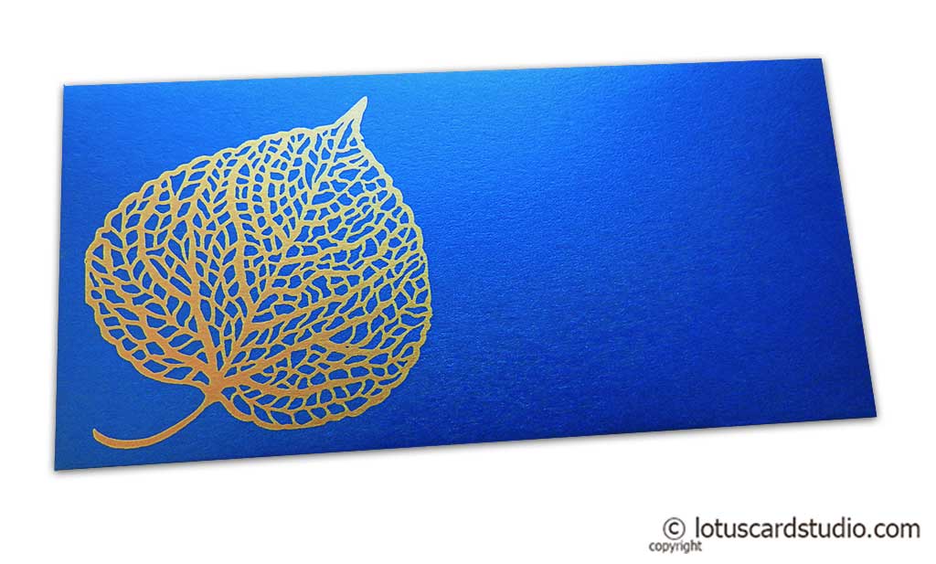 Imperial Blue Shagun Envelope with Golden Leaf