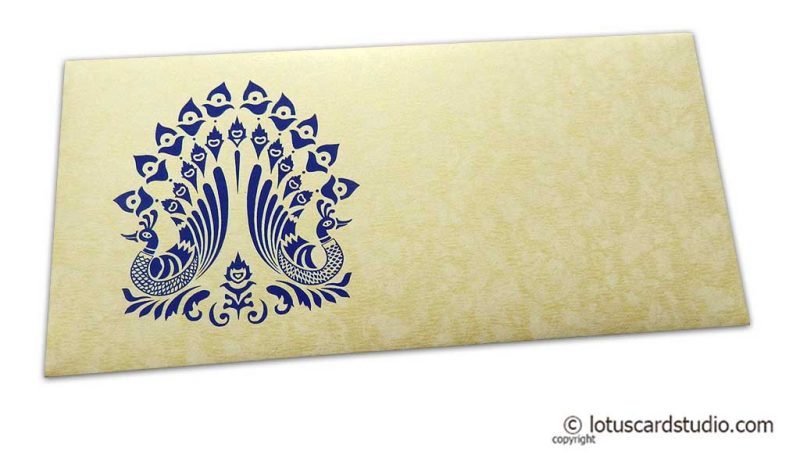 Peacocks on Ivory Shimmer Texture Shagun Envelope