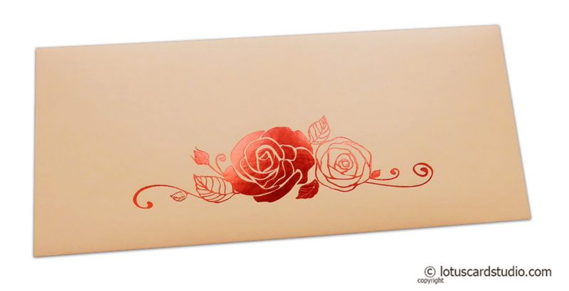 Peach Money Envelope with Red Hot Foil Rose