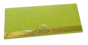 Parrot Green Shagun Envelope with Golden Leaf Printed Floral Border