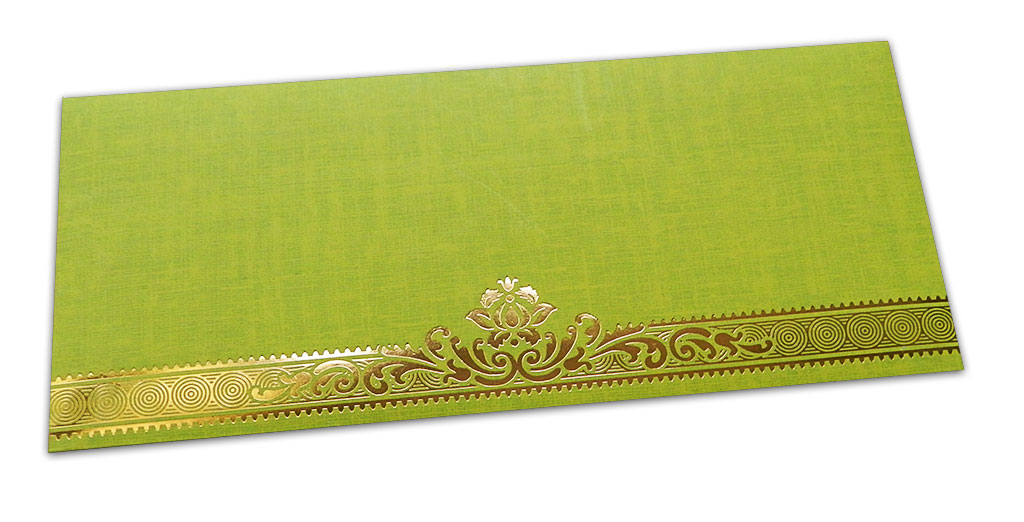 Parrot Green Shagun Envelope with Golden Leaf Printed Floral Border
