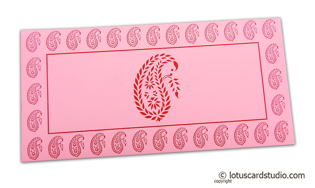 Traditional Red Paisley Print on Light Pink Shagun Envelope