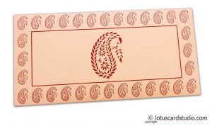 Traditional Red Paisley Print on Peach Gift Envelope