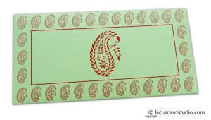Traditional Red Paisley Print on Pista Green Gift Envelope