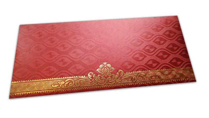 Red Shagun Envelope with Shimmering Oval Pattern and Hot Foiled Floral Border