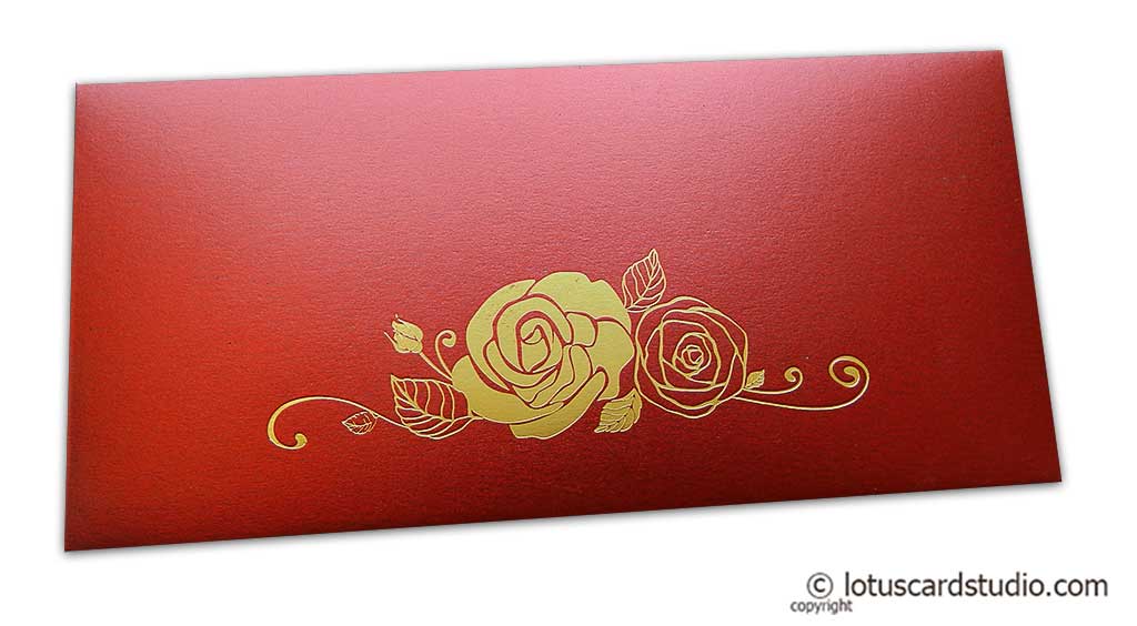 Royal Red Money Envelope with Golden Hot Foil Rose
