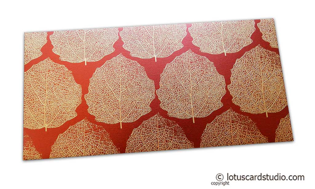 Royal Red Money Envelope with Raised Golden Leaves