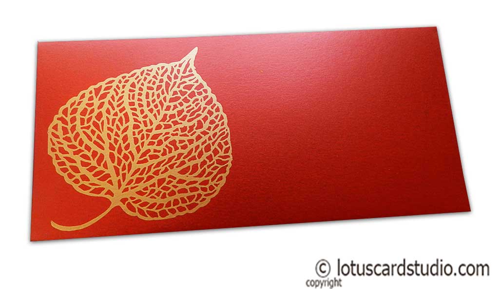 Royal Red Shagun Envelope with Golden Leaf