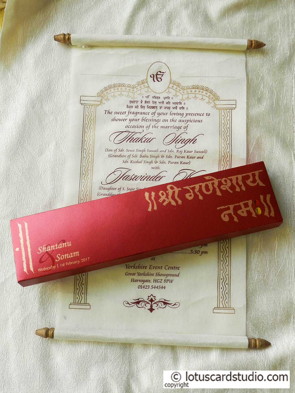 Scroll Wedding Invitation with Royal Red Box and Ivory Scroll
