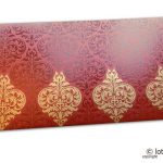 Shagun Envelope in Royal Red with Glossy and Golden Floral Design