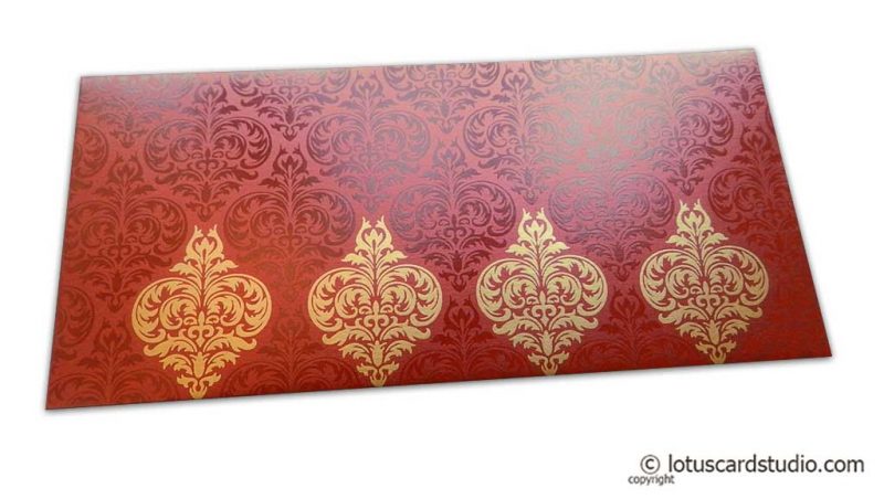 Shagun Envelope in Royal Red with Glossy and Golden Floral Design