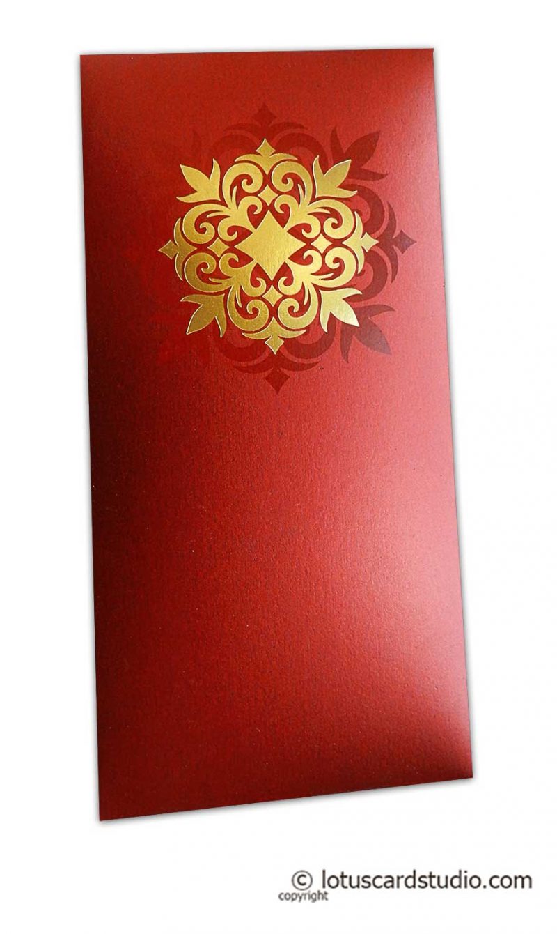 Golden Hot Foil Floral Printed on Royal Red Envelope