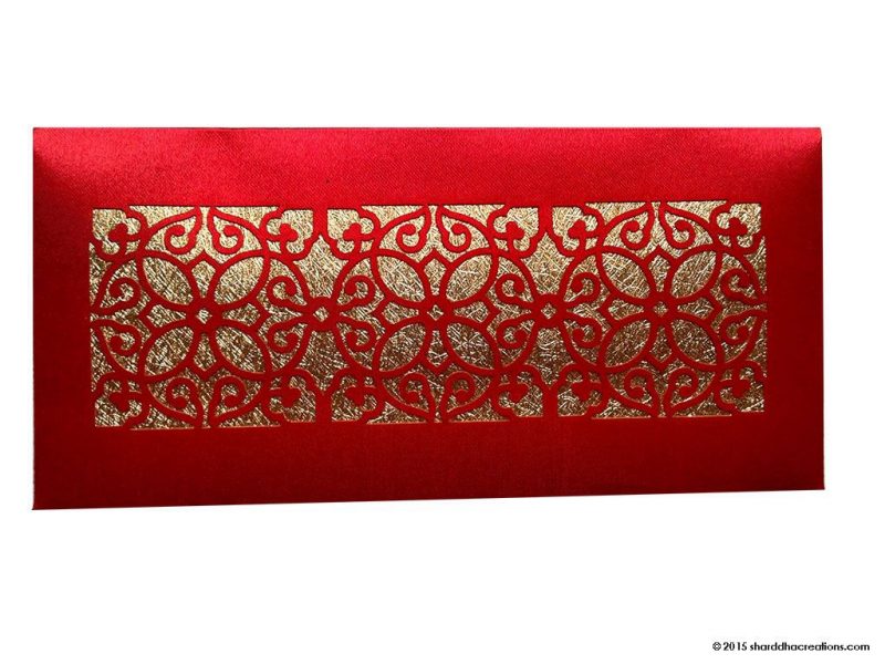 Signature Laser Cut Satin Shagun Envelope in Classic Red