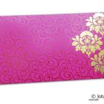 Shagun Money Envelope with Swirl Design and Golden Flowers on Mexican Pink