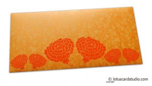 Dahlia Flowers on Yellowish Orange Shimmer Texture Shagun Envelope