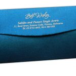 Back view of Signature Laser Cut Satin Shagun Envelope in Sapphire Blue