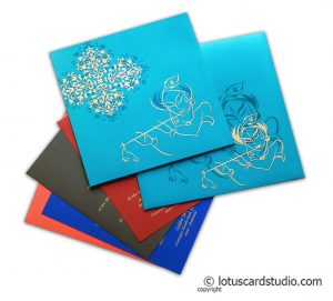 Teal Wedding Invitation with Lord Krishna and his Flute