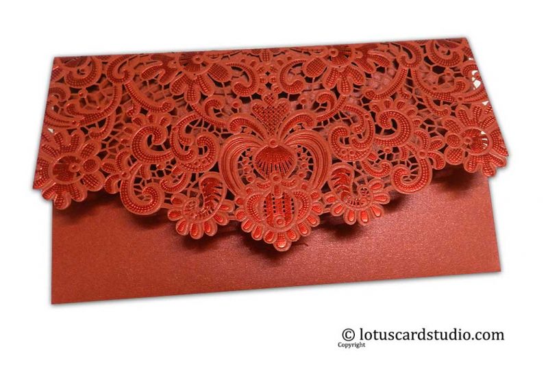 Back view of TriFold Laser Cut Gift Envelope in Red
