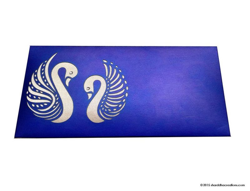 Sapphire Blue Money Envelope with Laser Cut Swans