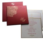 Red Wedding Card with Embossed Golden Leaves