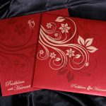 Card of Wedding Card in Royal Red with Golden Floral Design