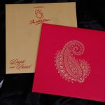 Card of Paisley Design Wedding Invitation in Mexican Pink