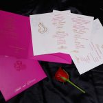 Inserts of Wedding Invite in Mexican Pink with Golden Ganesh and Flowers