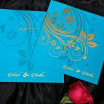 Wedding Invitation in Cyan and Golden Floral Theme