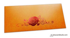 Perfumed Designer Money Envelopes in Orange Yellow with Hot Foil Rose