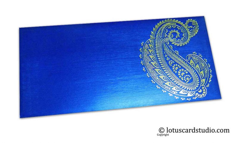 Blue Shagun Envelopes with Hot Foil Golden Paisley Flower