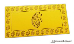 Traditional Brown Paisley Print on Yellow Shagun Envelope