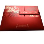 Envelope back of Red Magnet Dazzling Wedding Card with Golden Flower Design
