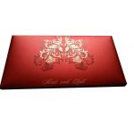 Envelope front of Red Magnet Dazzling Wedding Card with Golden Flower Design