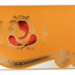 Card front of Ganesha Indian Wedding Card in Golden