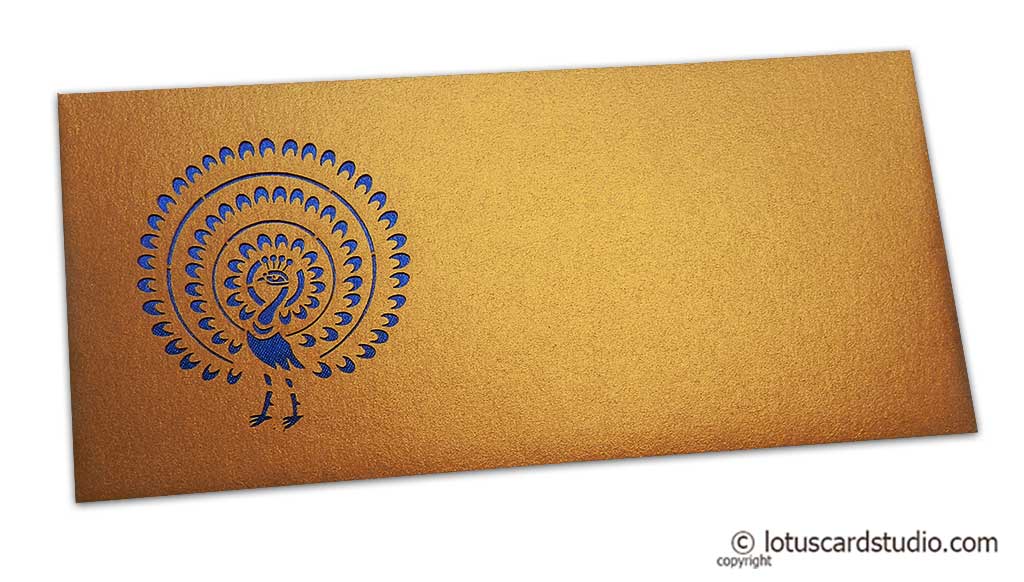 Gift Envelope in Pure Gold with Laser Cut Peacock