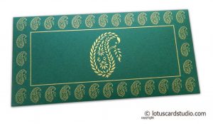 Traditional Golden Paisley Print on Dark Green Gift Envelope