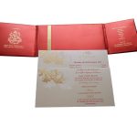 Inserts of Red Magnet Dazzling Wedding Card with Golden Flower Design