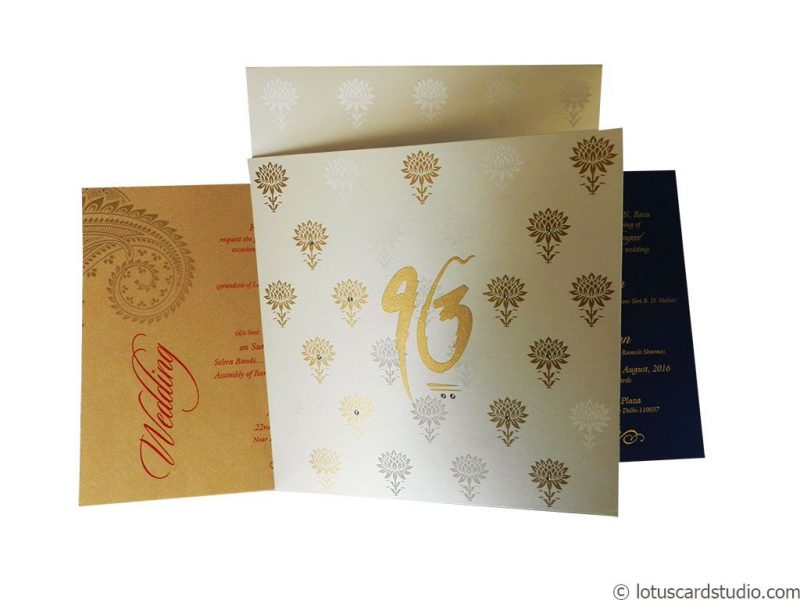 Lotus Themed Metallic Wedding Invitation Card