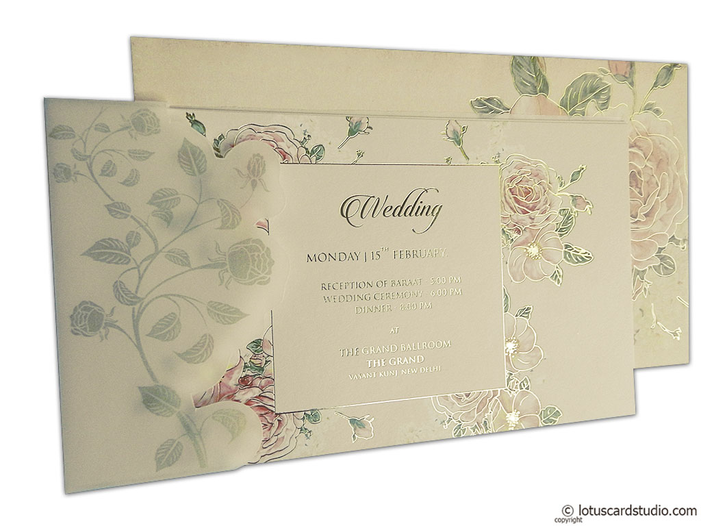 Fantasy Pink Rose Wedding Invitation Card with Hot Foil Stamped