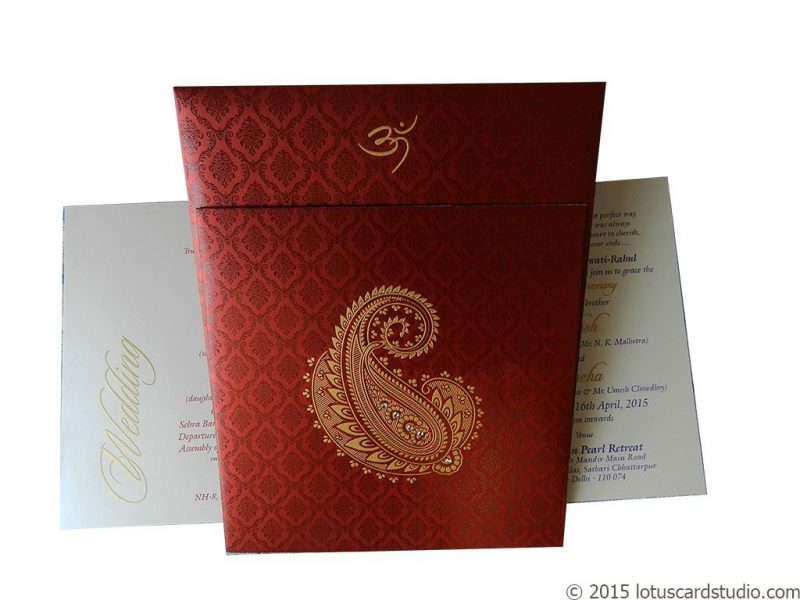 Beautiful Paisley Theme Royal Red Wedding Card