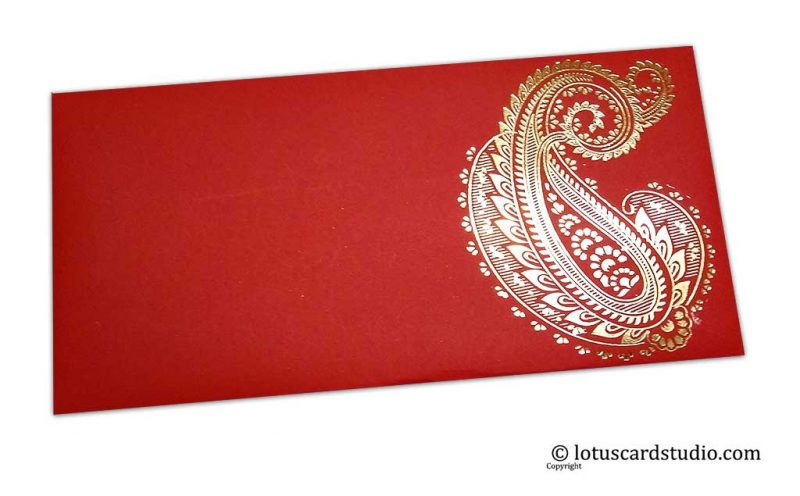 Red Shagun Envelopes with Hot Foil Golden Paisley Flower