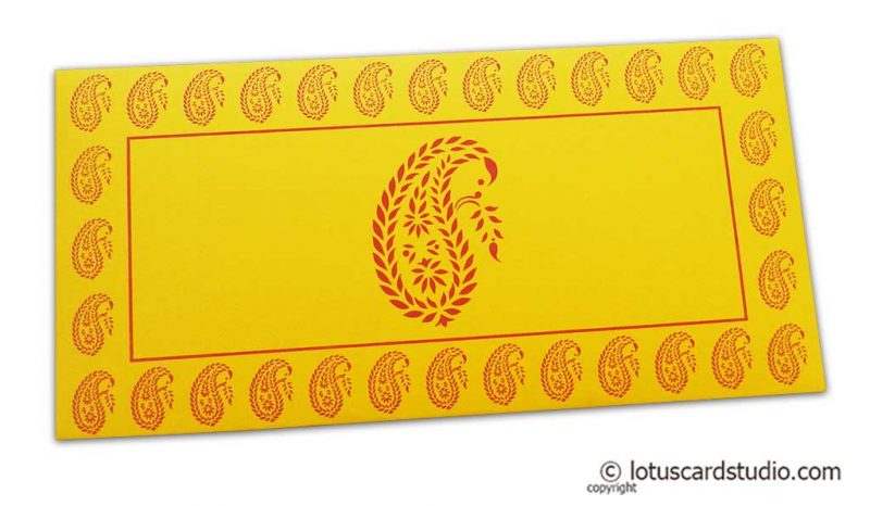 Traditional Red Paisley Print on Yellow Shagun Envelope