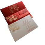 Red Magnet Dazzling Wedding Card with Golden Flower Design