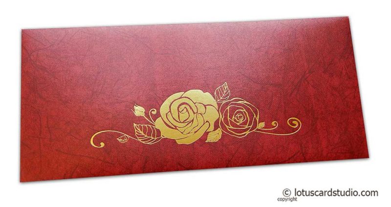 Perfumed Designer Shagun Envelopes in Royal Red with Hot Foil Rose