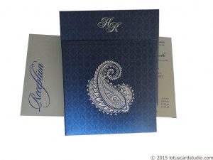 Beautiful Paisley Theme Imperial Blue Wedding Card